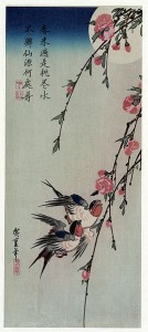 Hiroshige-la-luneles-hirondelles-et-les-fleurs-de-pêcher-